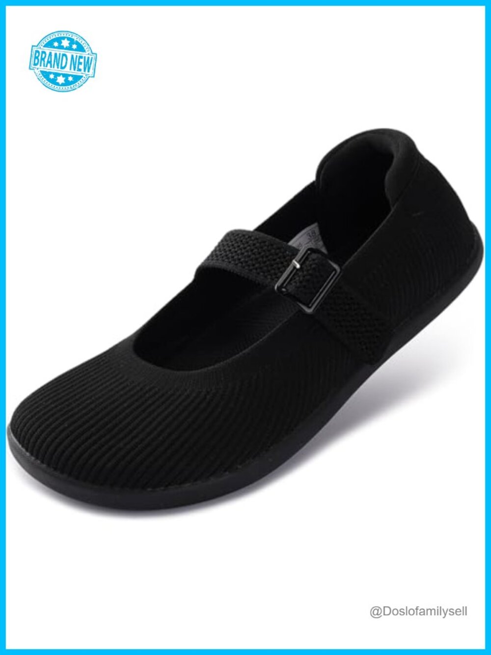 Wide Toe Box Barefoot Mary Jane Flats Zero Drop Stretch Knit Comfort